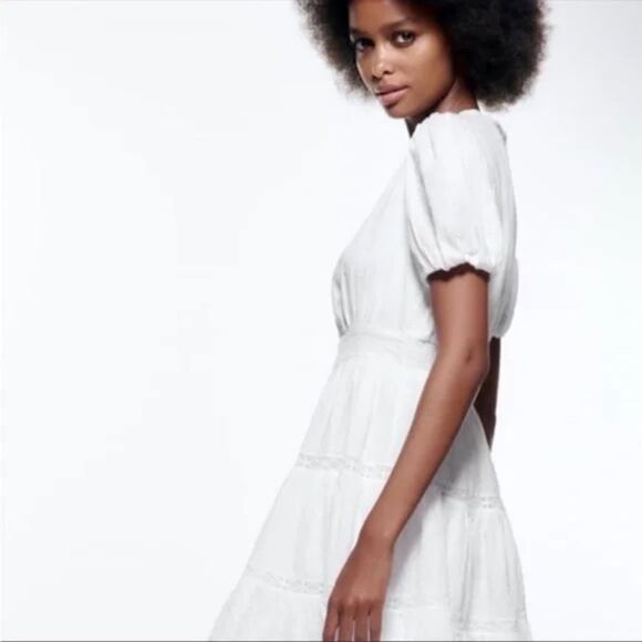 ZARA Linen Patten & Embroidery Dress NWT SIZE SMALL - Picture 3 of 7